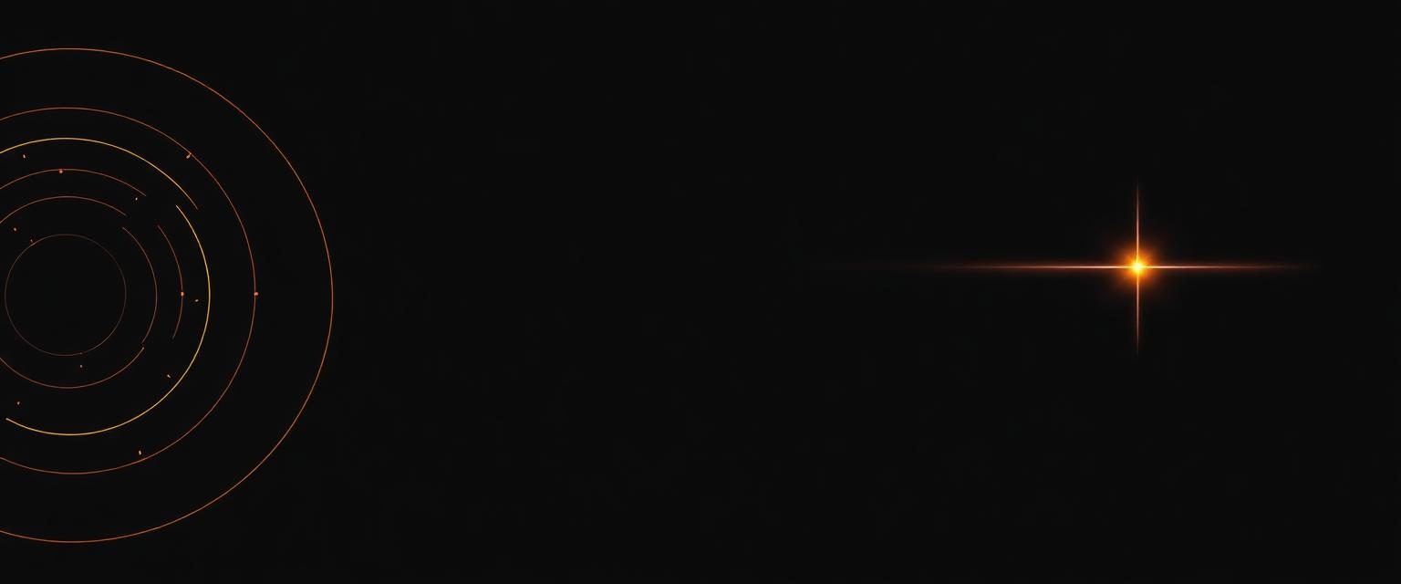 Abstract amber radar rings and a light streak hitting a target on a dark background