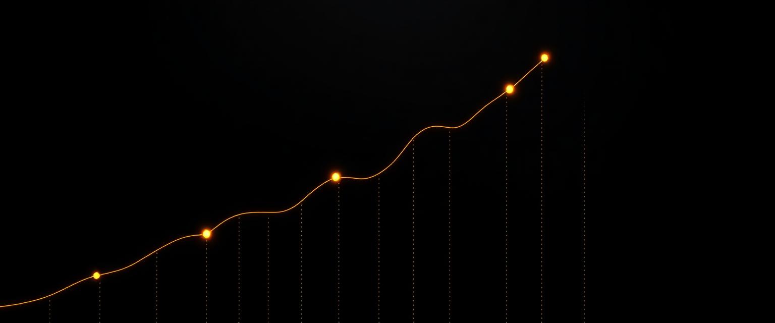 Abstract amber line rising upward like a growth graph on a dark background